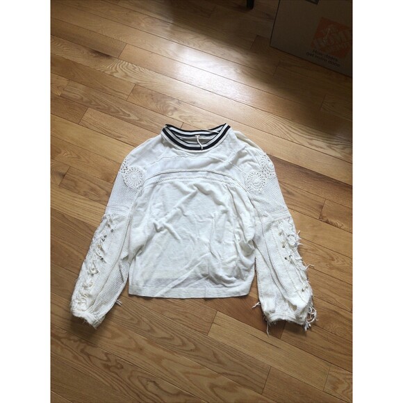 FREE PEOPLE  Marakesh Embellished Sleeves White Top LARGE NWOT Made in India - Picture 1 of 8
